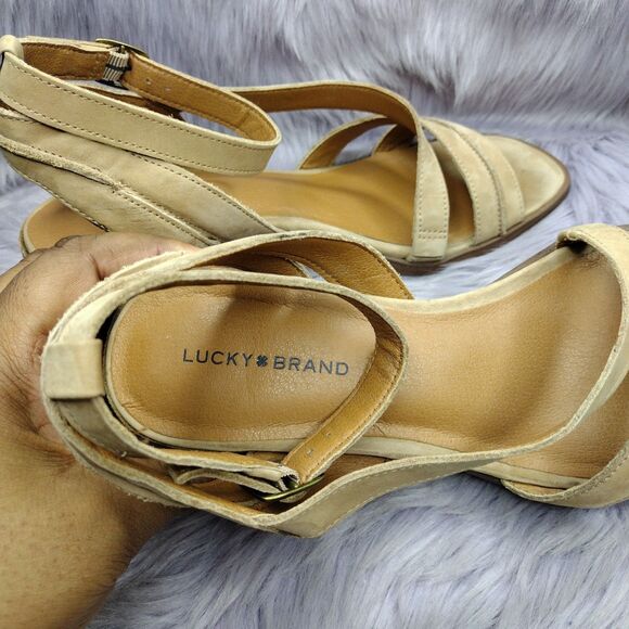 Lucky Brand Womens Junnah Leather Block Heel Sandals Size 9 Brown Ankle Strap - Picture 7 of 9